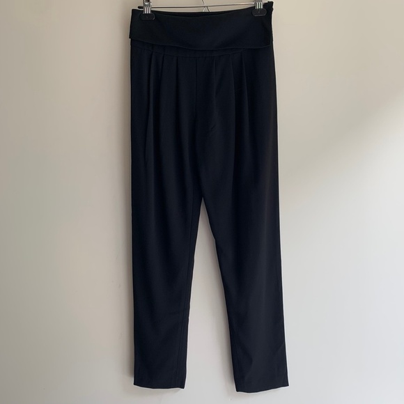 Aritzia Wilfred Tuxedo Pant High fold over Waist Straight leg Trouser Black - Picture 7 of 16